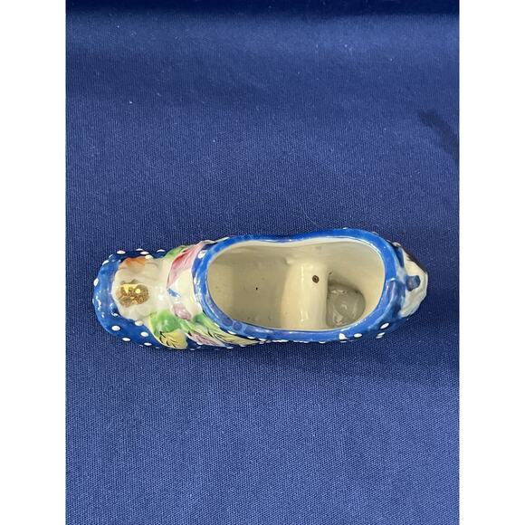 Miniature Porcelain Blue Shoe with White Polka Dots - Picture 6 of 7